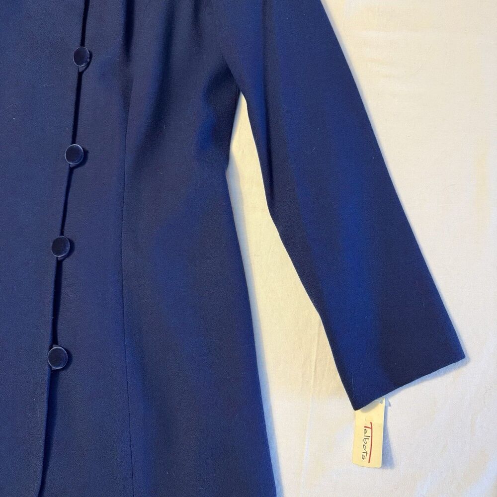 NWT Vintage 90s Talbots Navy Wool Dress With Velvet Collar & Buttons Size 14 - Picture 10 of 16